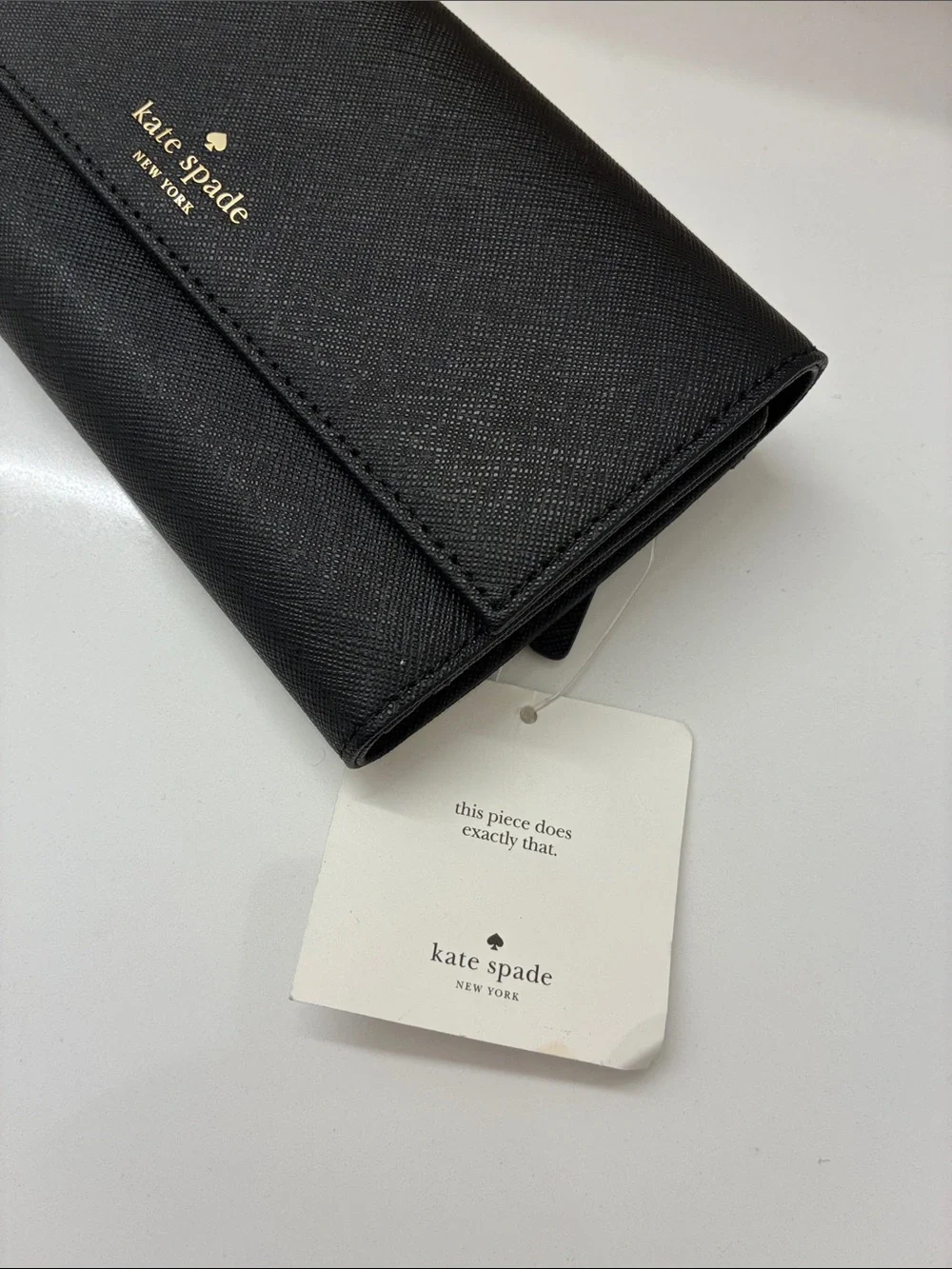 kate spade Black Saffiano Fold-Over Wallet with Gold Logo